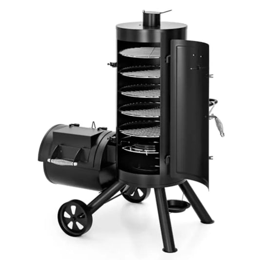 Vertical Offset Smoker Charcoal Grill Barrel With Removable Grates