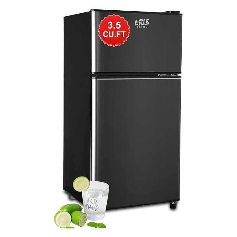 Krib Bling Double Door Mini Fridge With Freezer Energy Saving