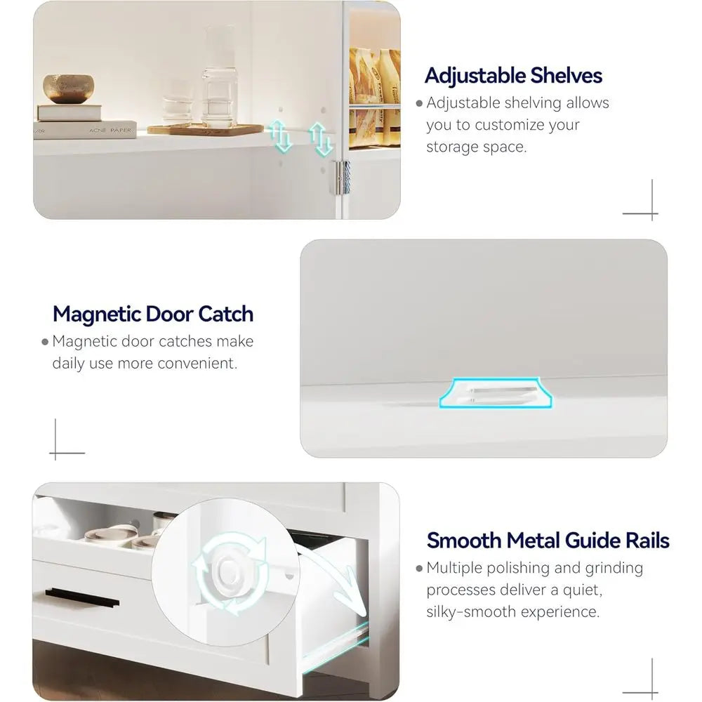 LED Kitchen Pantry Cabinet With 3 Drawers Farmhouse Barn Doors