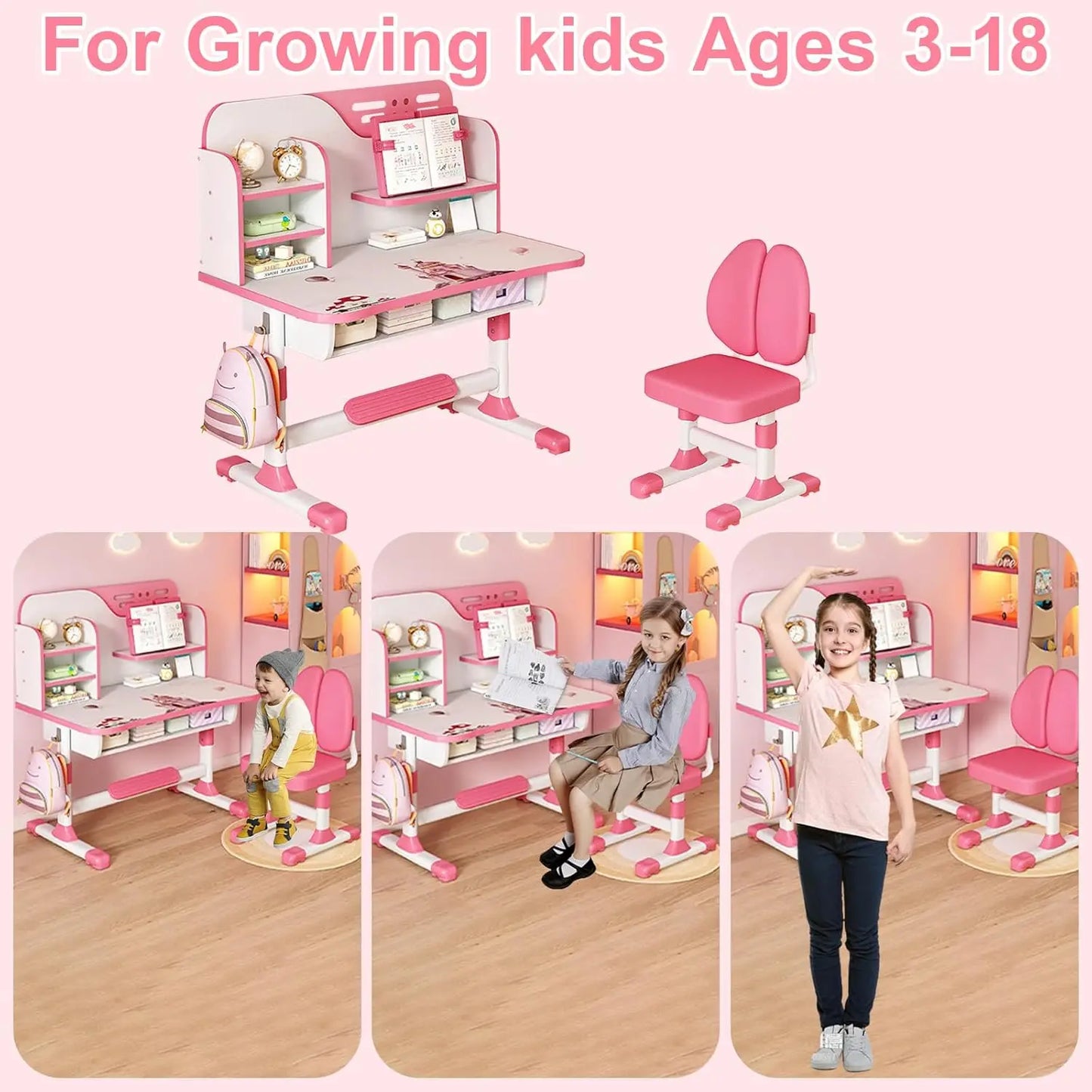 High-concerned Kids Height Adjustable Desk And Chair Set