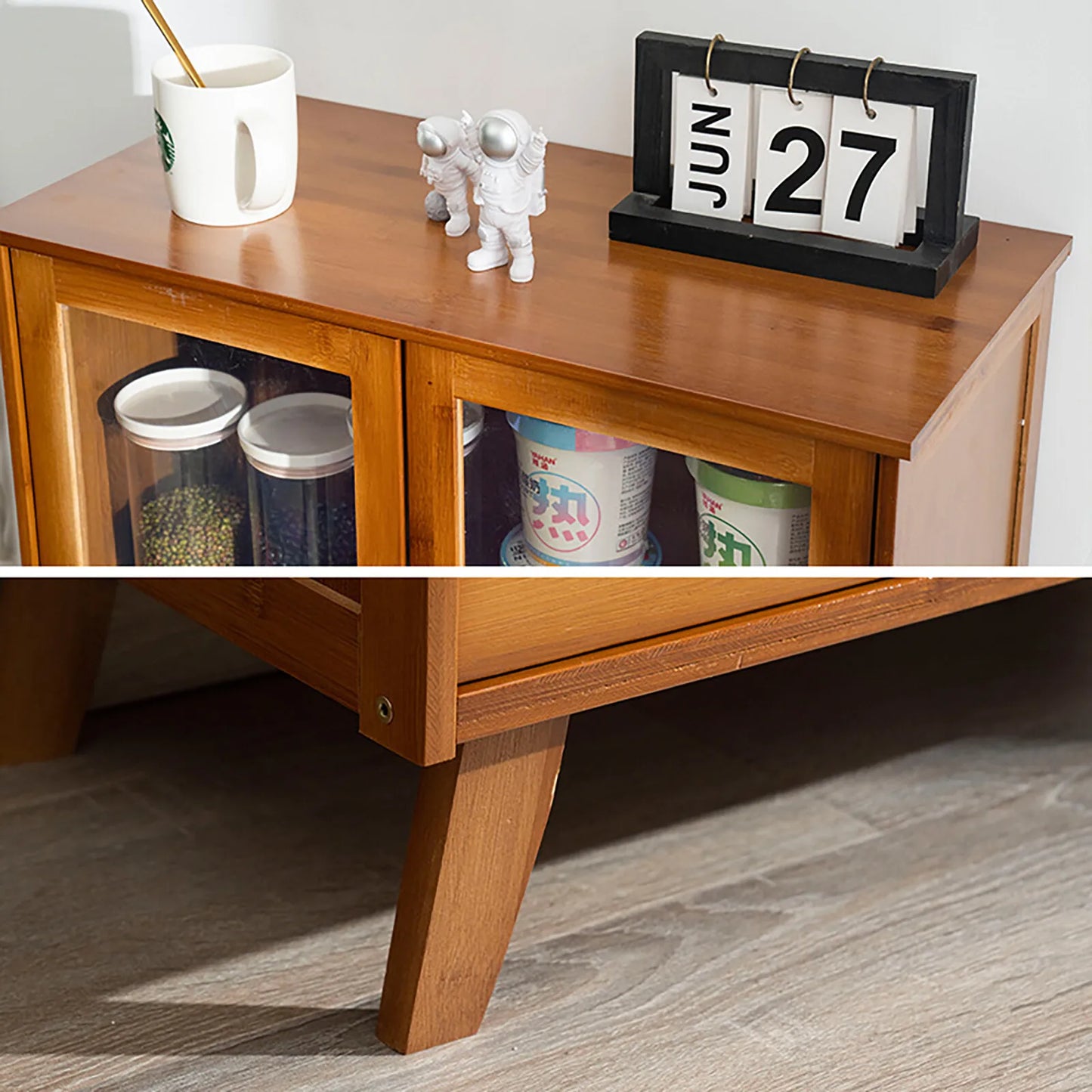 Bymaocar Retro Kitchen Sideboard With 2 Drawers Bamboo MDF Cabinet