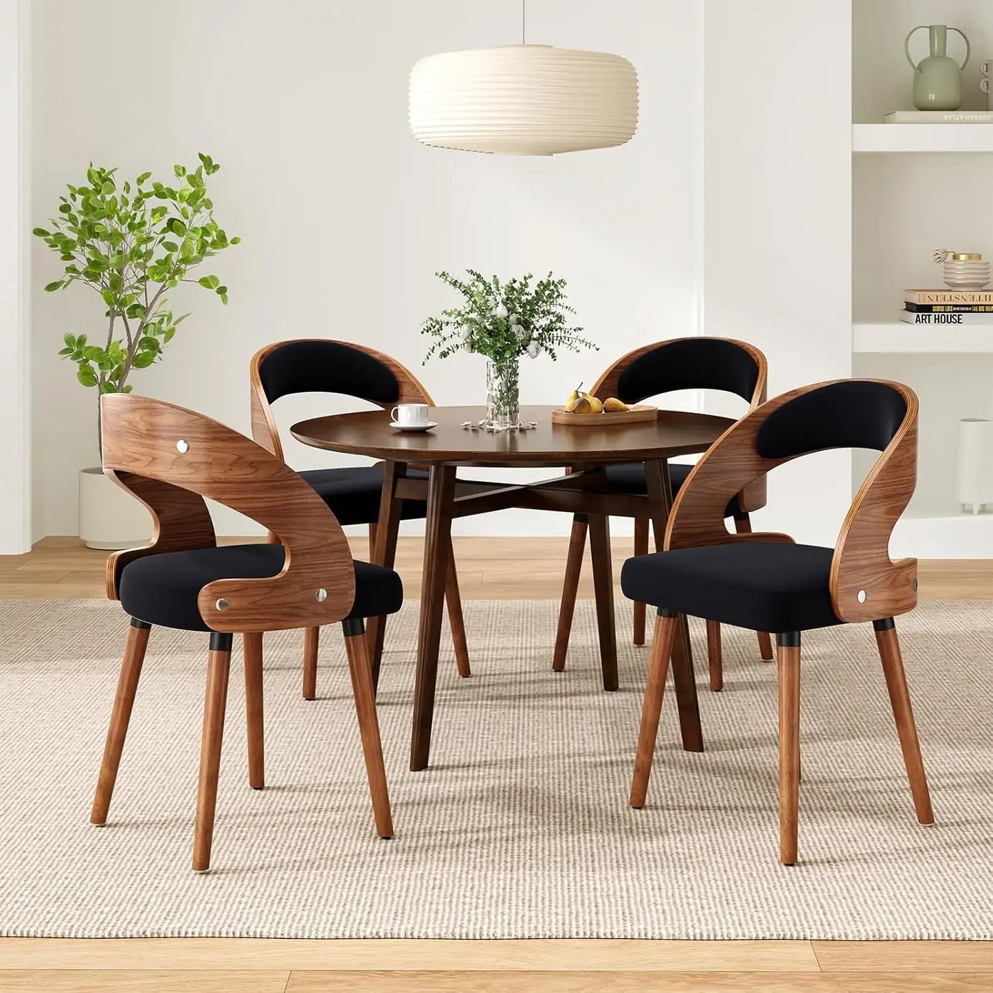 CHENGWEI Modern Wood Dining Chairs Set With Curved Backrests