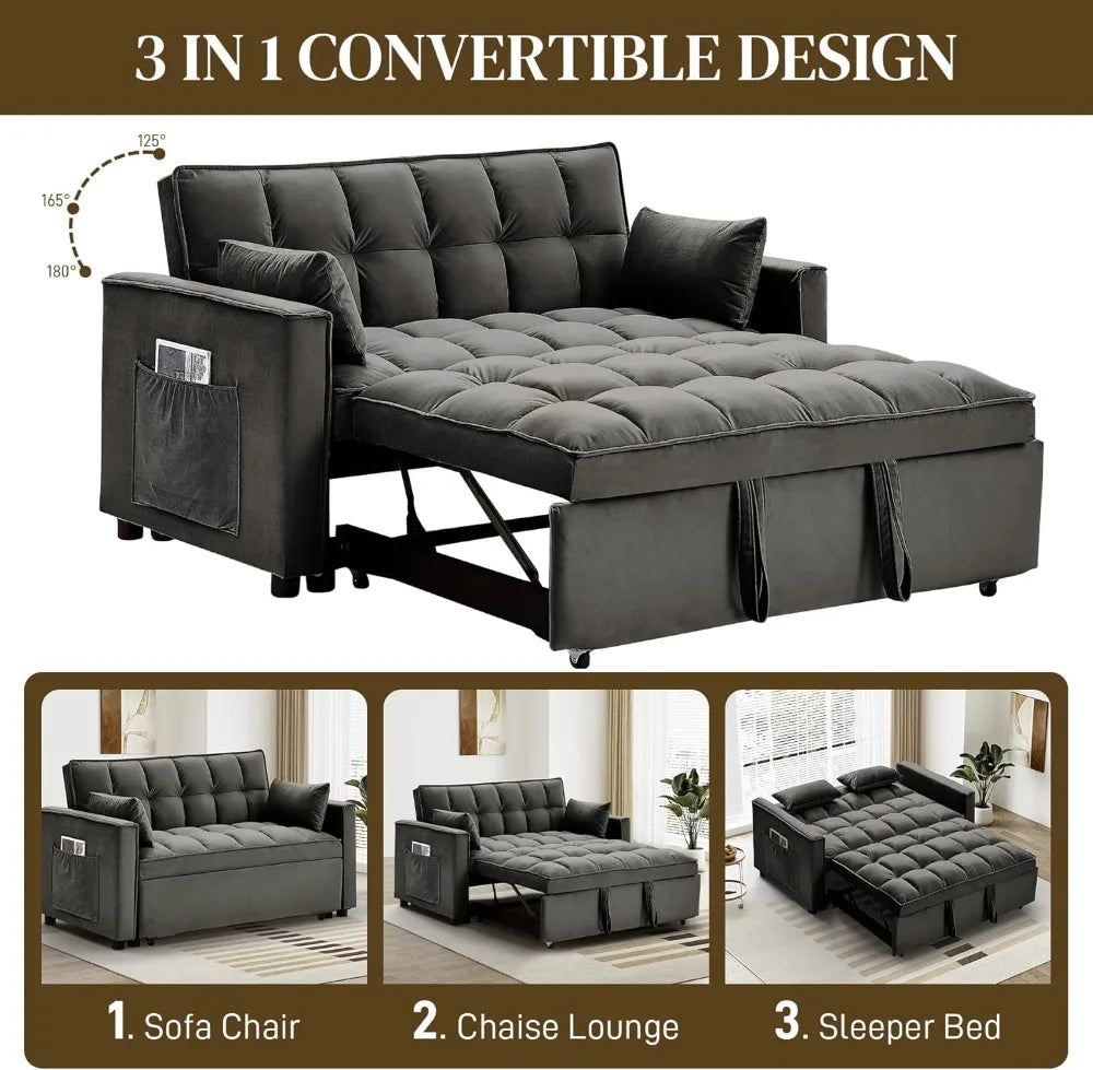 3 In 1 Convertible Sleeper Sofa Bed Velvet Futon Storage