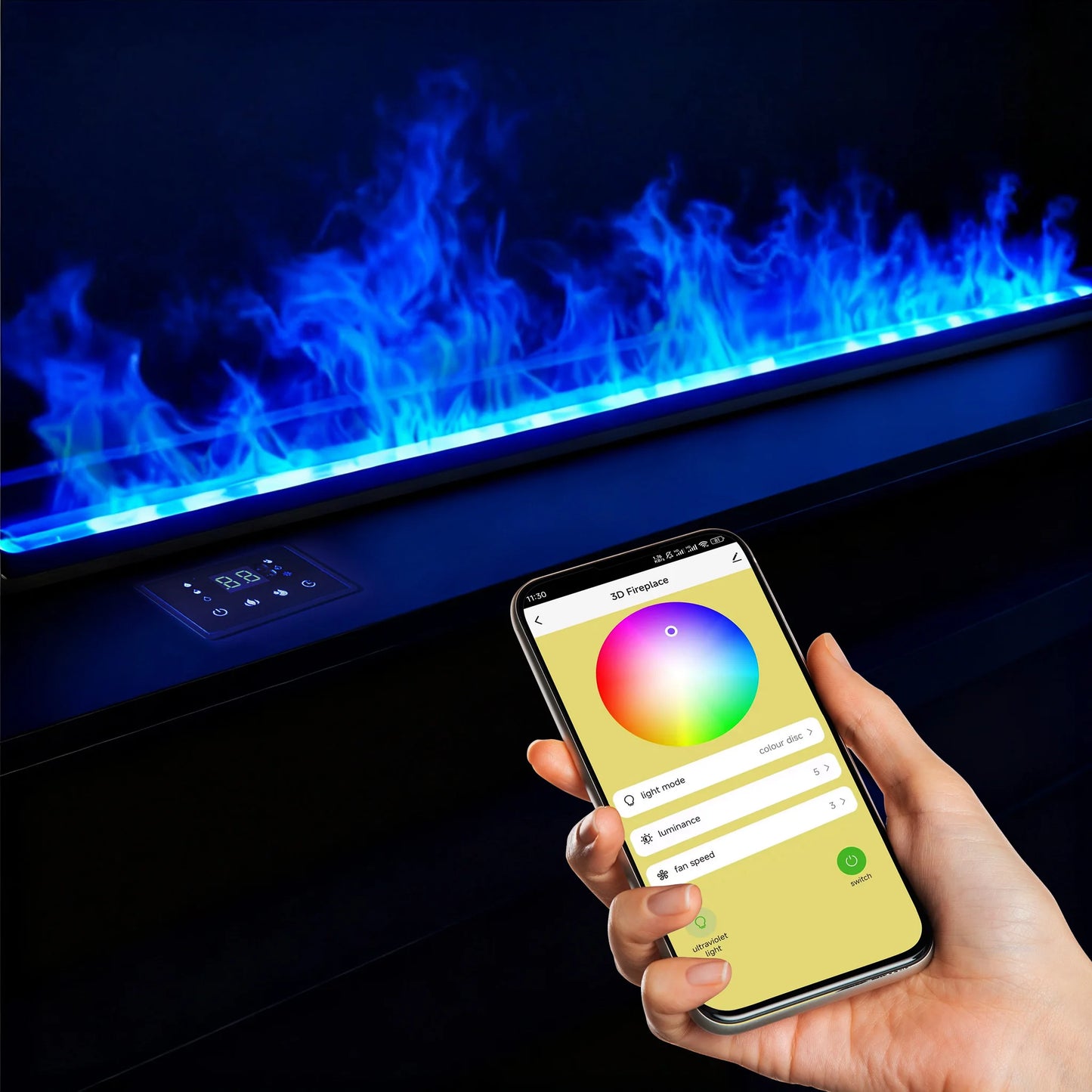 Water Vapor Fireplace 3D Flame Effect With Smart App Control Humidifier