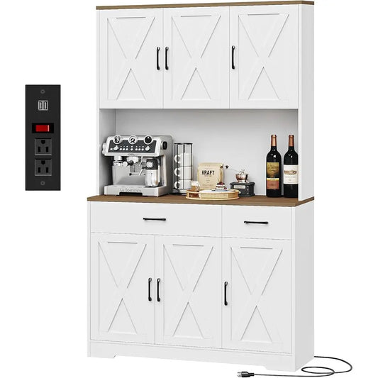 Pantry Cabinet With Charging Station And Microwave Stand