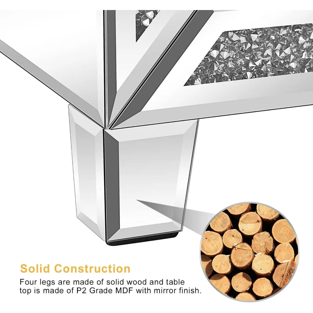 Color Mirrored Nightstand Glass End Table With Storage