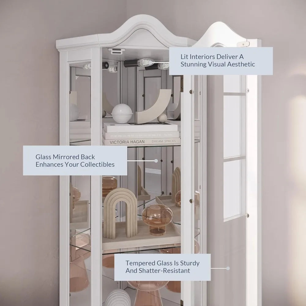 XMSJ Lighted 3-Side Glass Display Curio Cabinet With Glass Doors