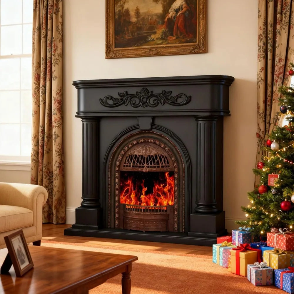 XMSJ Electric Fireplace Mantel TV Stand With Vintage Birdcage Heater