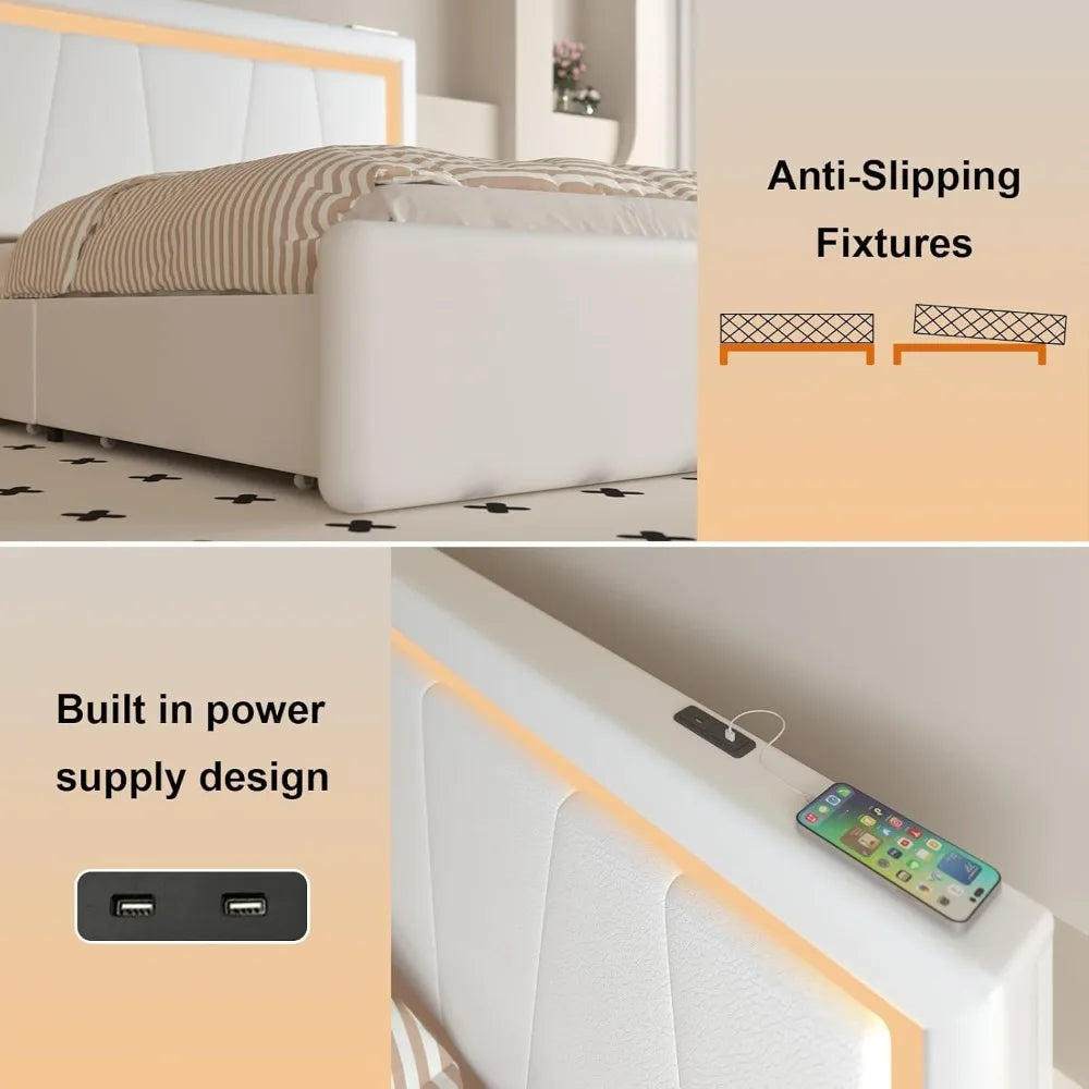 Full Bed Frame With Storage Drawers And Premium USB Ports