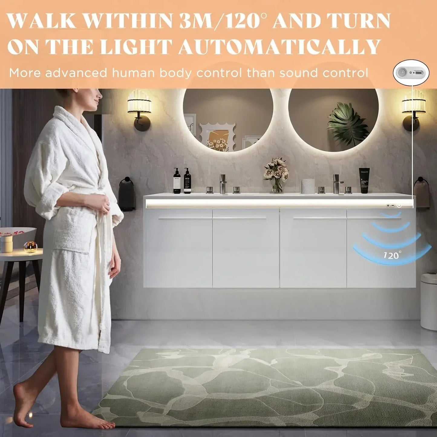 XMSJ LED Floating Bathroom Double Vanity With 3 Hole Sink