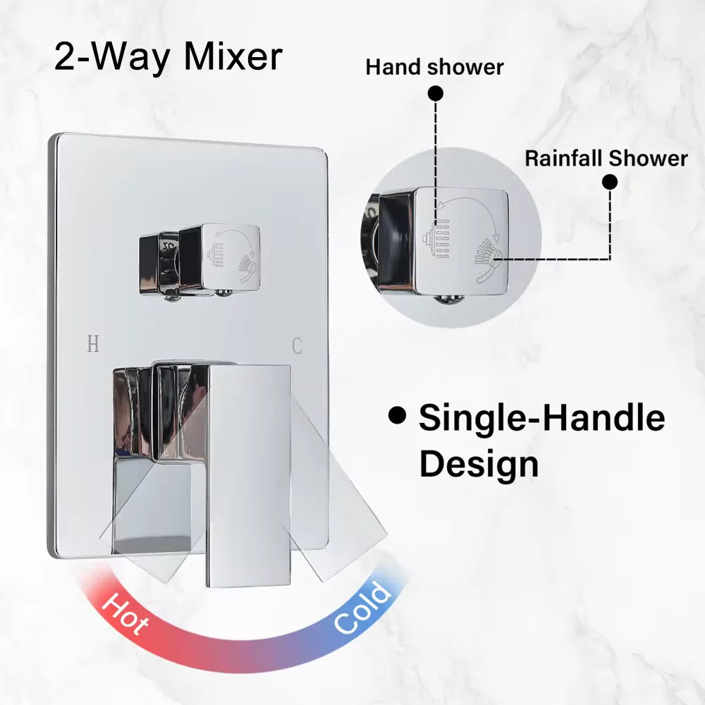 Rozin Chrome Rainfall Shower Faucet Set Wall Mount Shower System