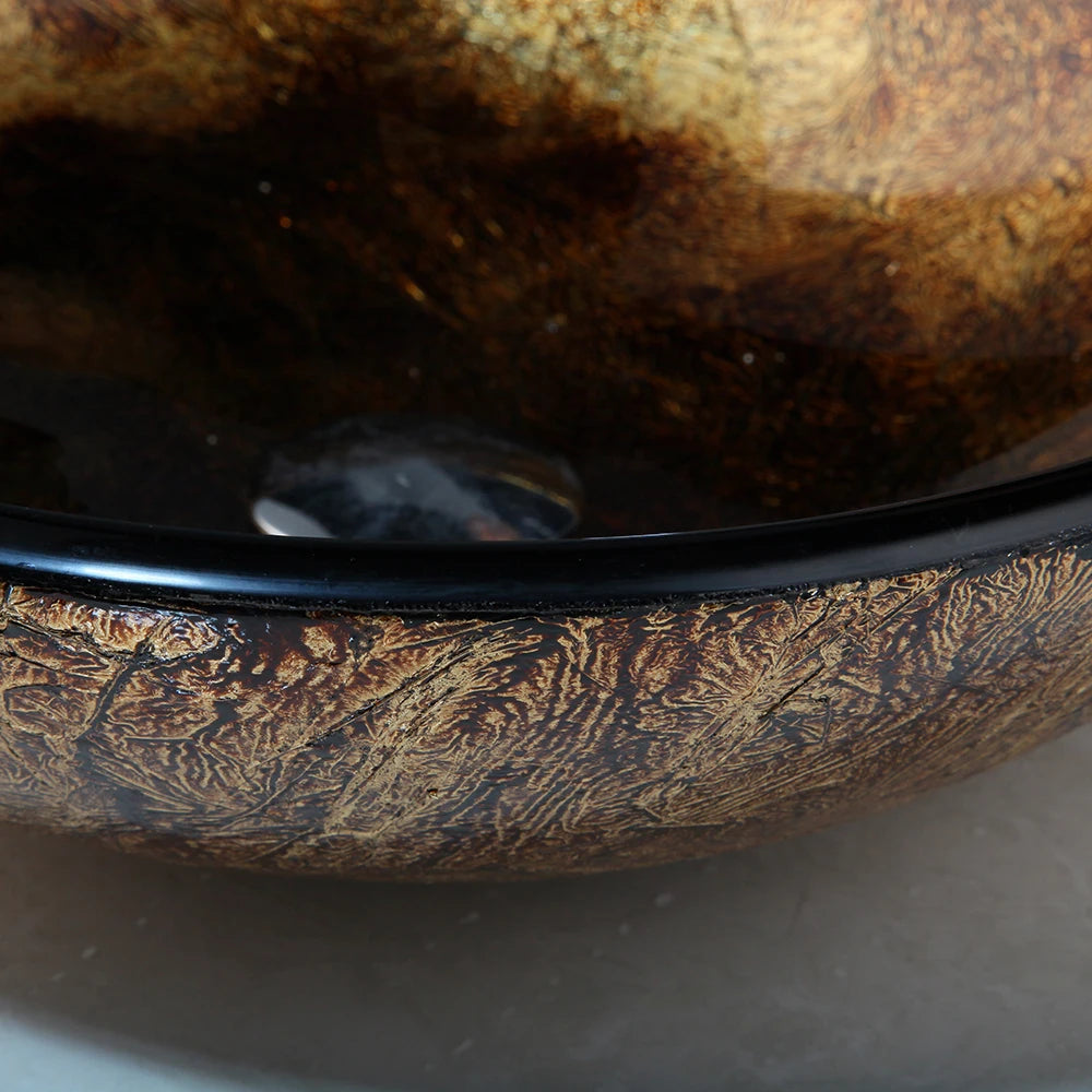 Torayvino Round Glass Vessel Sink With Waterfall Faucet Set