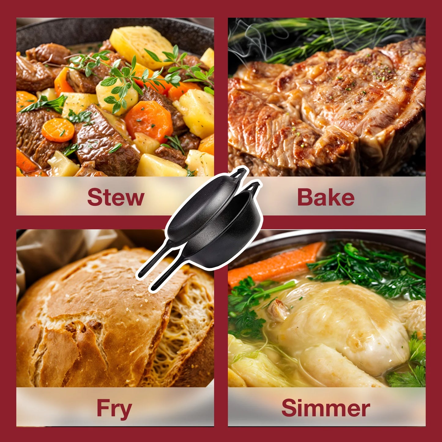 Preseasoned Cast Iron Dutch Oven and Skillet 2in1 Combo