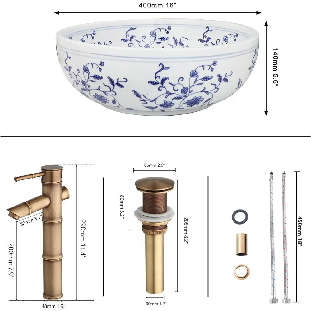 Ceramic Vessel Sink With Faucet And Drain For Bathroom Vanity