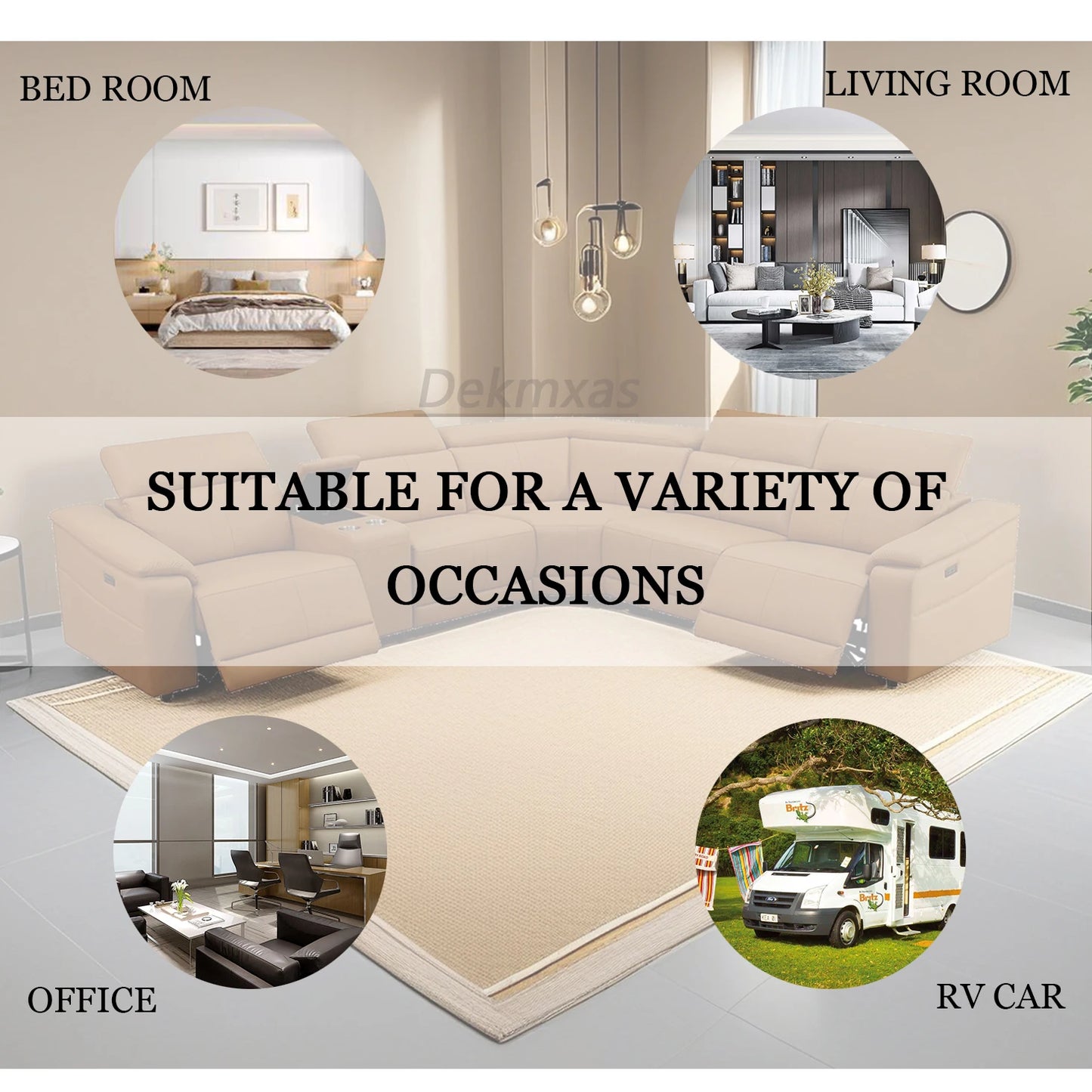 Dekmxas Breathing Leather Power Recliner Sectional Sofa Set Cup Holders