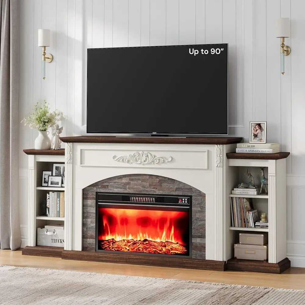 ZHUXIANG Electric Fireplace TV Console With Wooden Mantel