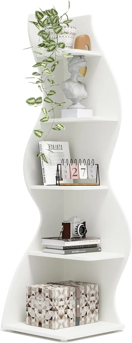 XMSJ Modern 5-Tier Wall Corner Bookshelf Storage Rack