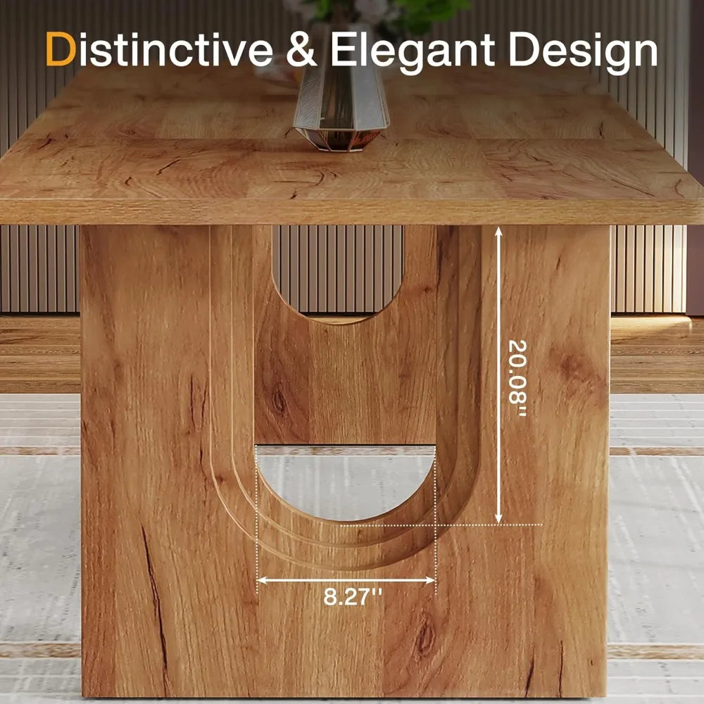 RBXC Modern Dining Table With Wood Pedestal Base Kitchen