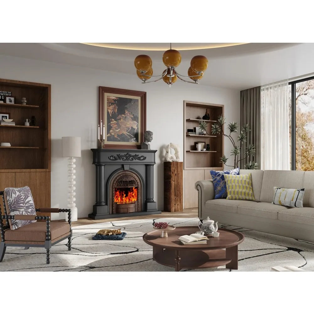 XMSJ Electric Fireplace Mantel TV Stand With Vintage Birdcage Heater