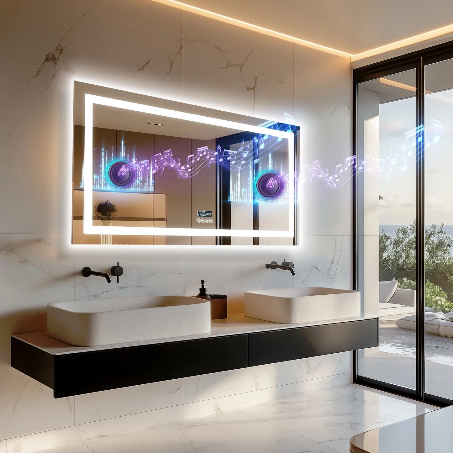 Luvodi Illuminated Bluetooth LED Bathroom Mirror Time Display