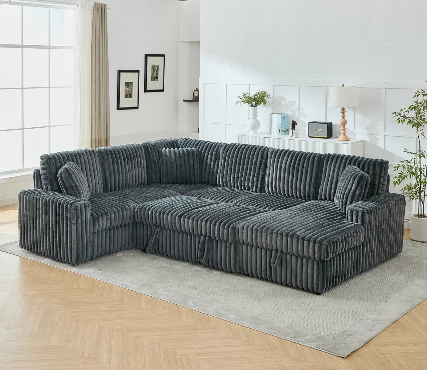TODRANI U Shaped Sleeper Sectional Sofa With USB Ports