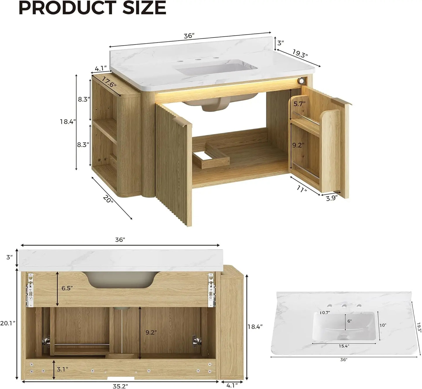 Ironck Bathroom Vanity With Motion Sensor Light Marble Top