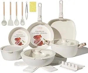 Iosn 23 Piece Ceramic Nonstick Cookware Set Detachable Handle