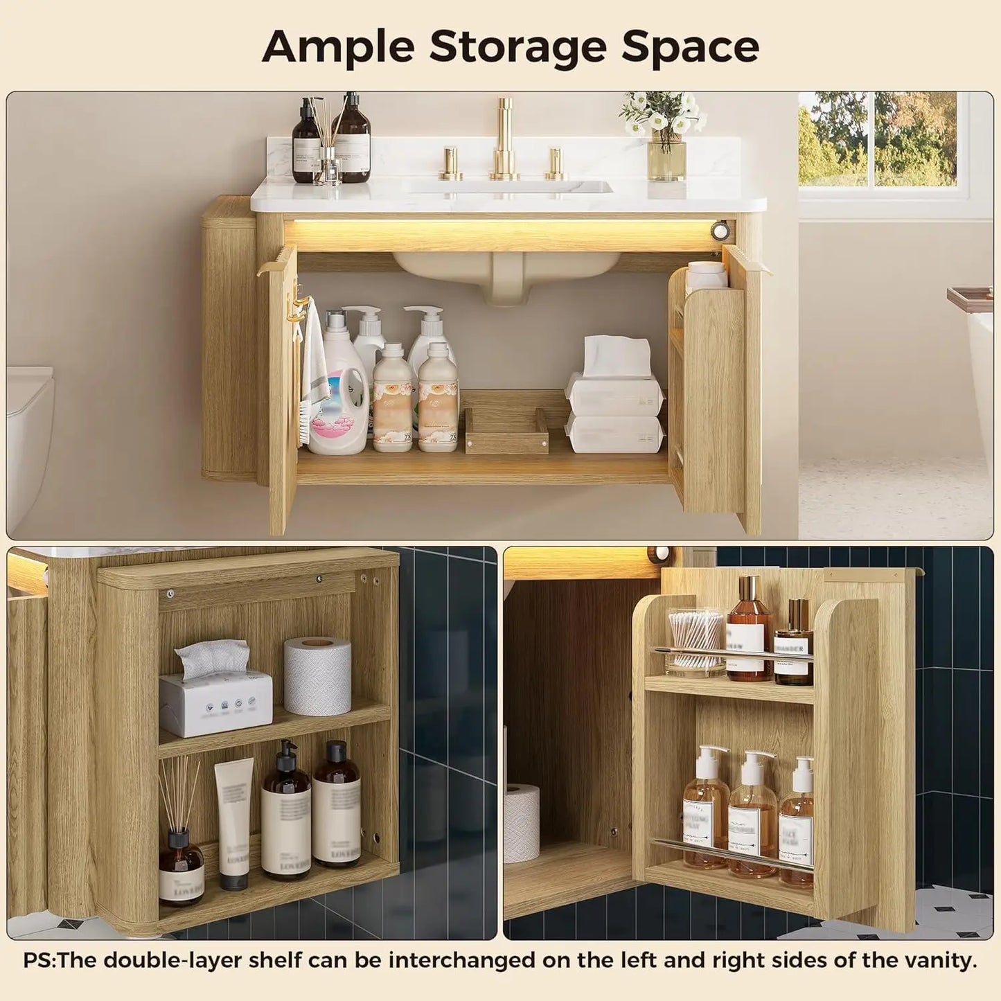 Ironck Bathroom Vanity With Motion Sensor Light Marble Top