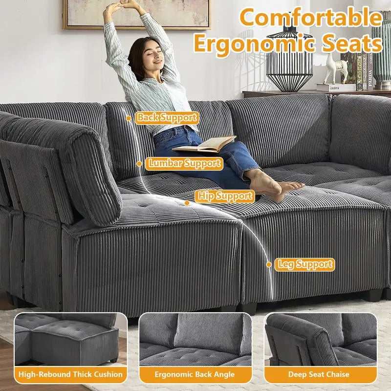 Modular U-Shaped Sectional Sofa With Reversible Chaise For Living Room