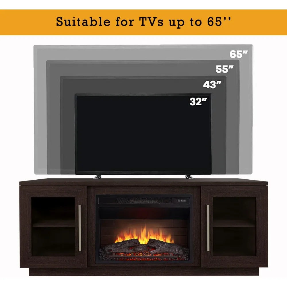 3D Fireplace TV Stand Wooden Media Center With Shelves