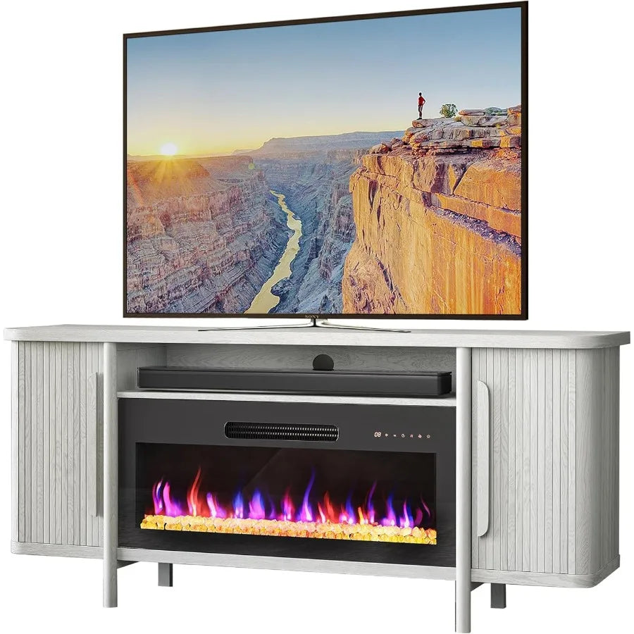 LISM TV Stand With Electric Fireplace Heater Modern Entertainment Center