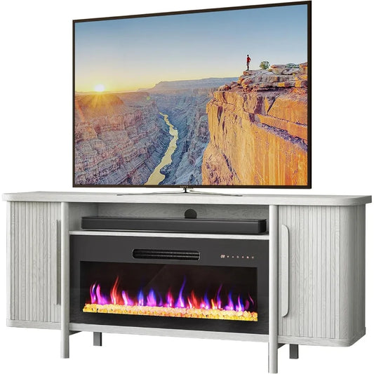 LISM TV Stand With Electric Fireplace Heater Modern Entertainment Center