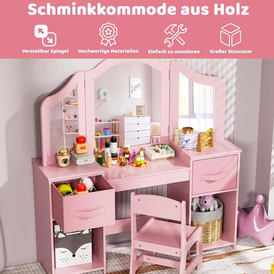 Hign-concerned Kids Vanity Table Set With Removable Mirror