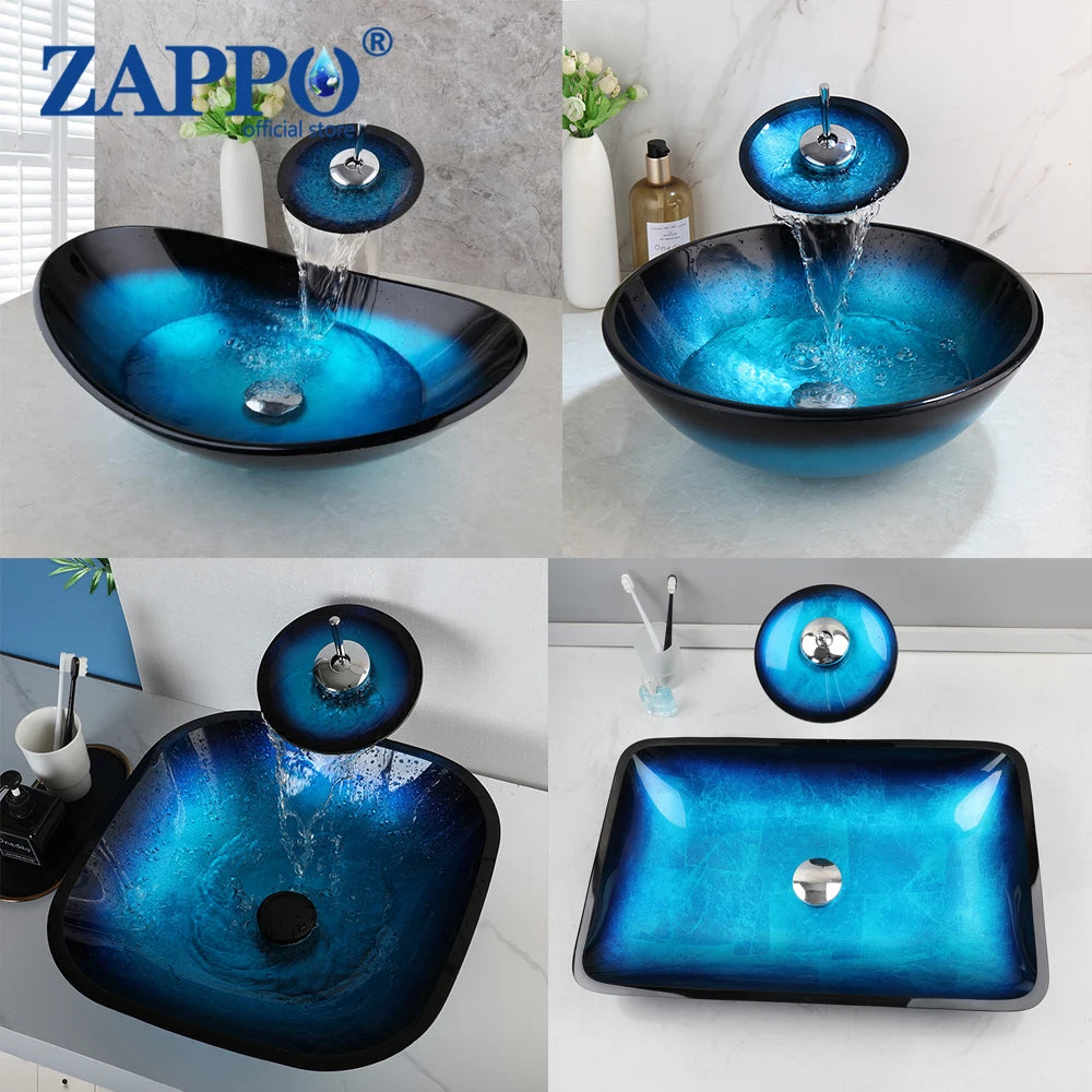 Torayvino ZAPPO Tempered Glass Vessel Sink with Waterfall Faucet
