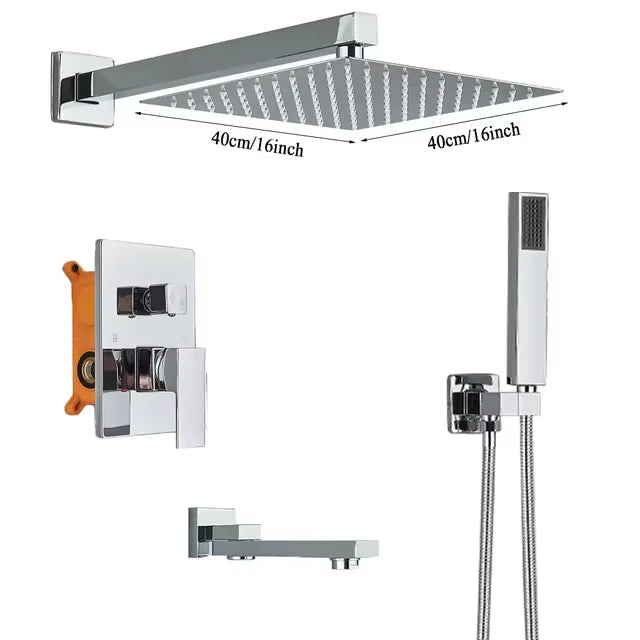 Rozin Chrome Rainfall Shower Faucet Set Wall Mount Shower System