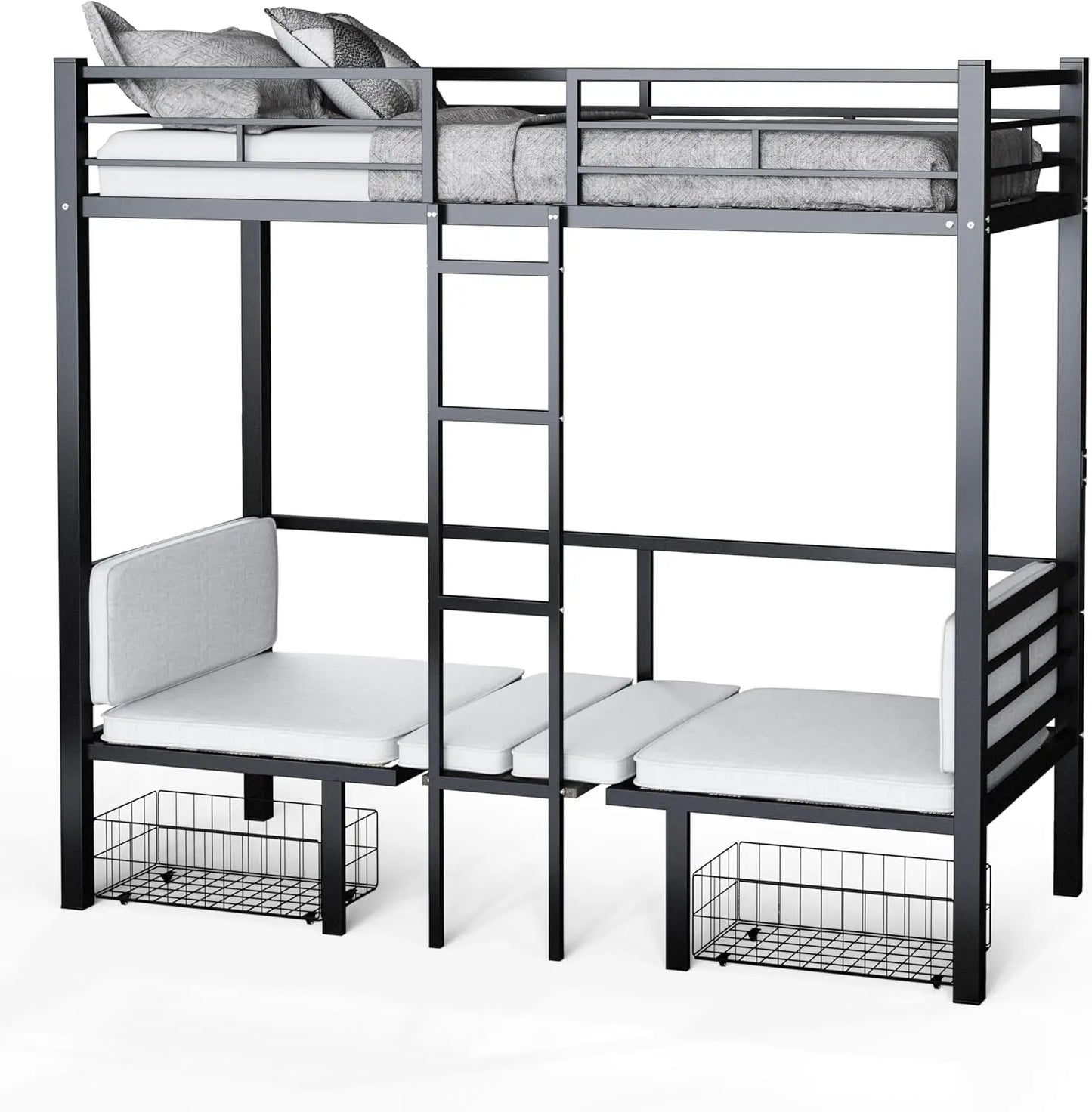 XMSJ Loft Bed With Desk and Storage Drawers for Kids