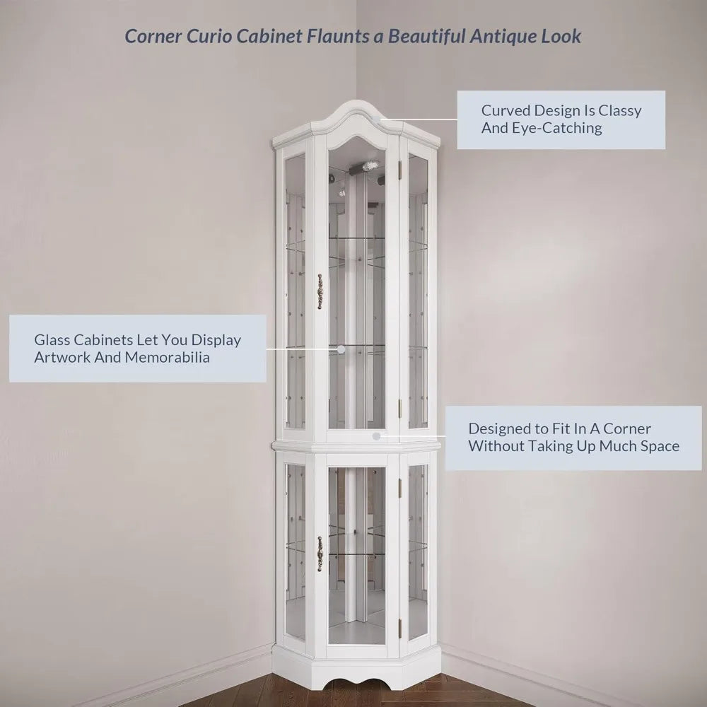 XMSJ Lighted 3-Side Glass Display Curio Cabinet With Glass Doors