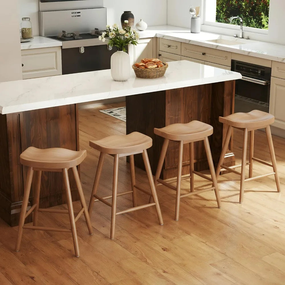 DAFIFY Set Of 2 Ergonomic Wooden Bar Stools With Footrests