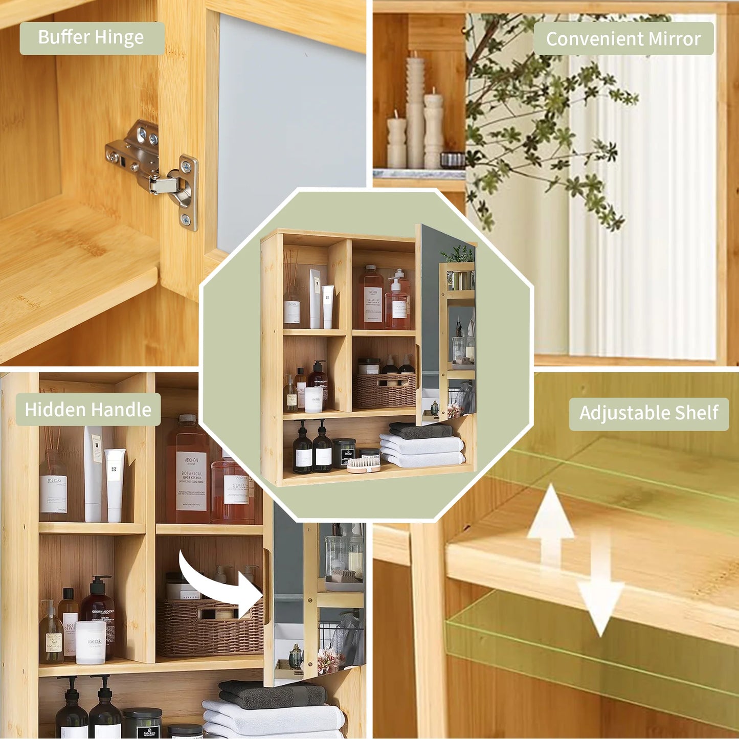 Wisfor Bamboo Wall Mounted Medicine Cabinet With Mirror