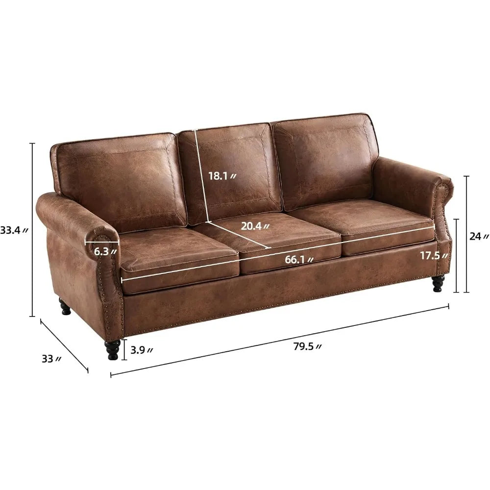 ZHUXIANG Faux Leather Sofa Modern Mid Century Living Room Couch