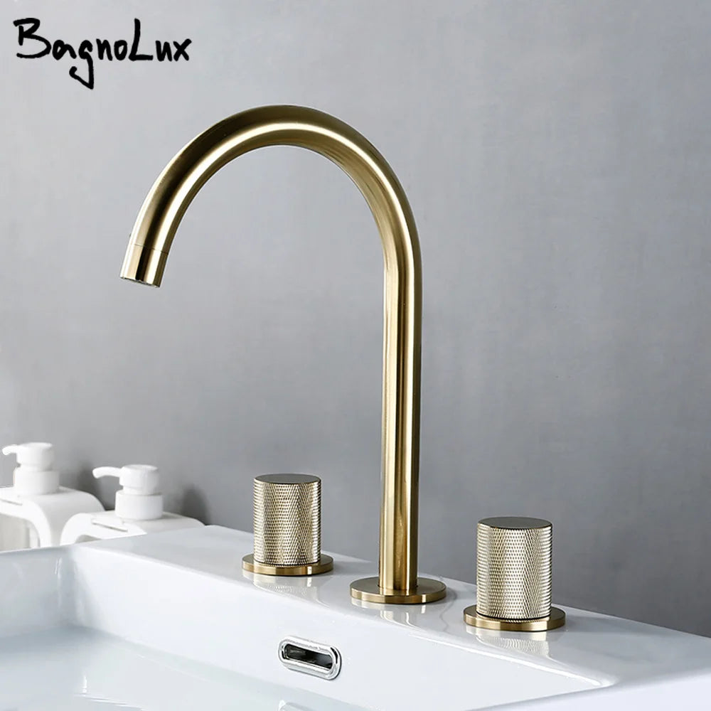 Bagnolux Deck Mounted Basin Faucet Dual Handle Hot Cold Mixer 360 Rotation