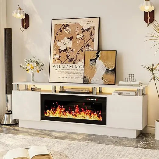 MKDK Fireplace TV Stand With LED Flame Two-Tier Entertainment Center