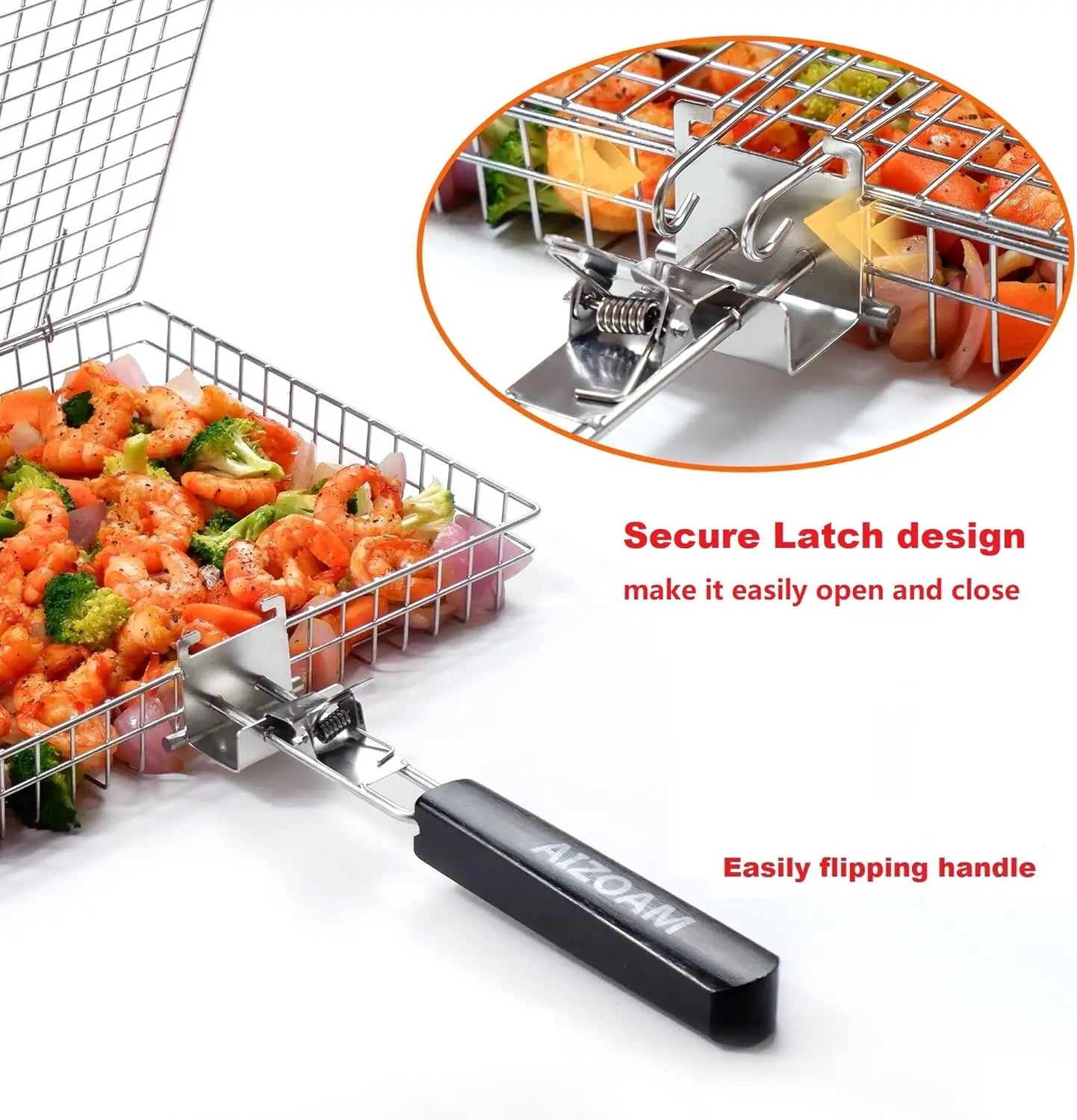 Stainless Steel Grill Basket With Removable Handle For Outdoor Cooking