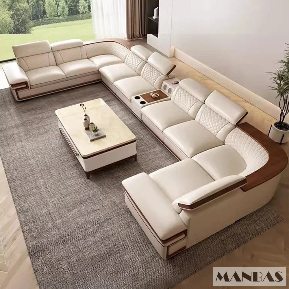 MINGDIBAO Italian Leather Sofa Set With Adjustable Headrests Bluetooth Speaker