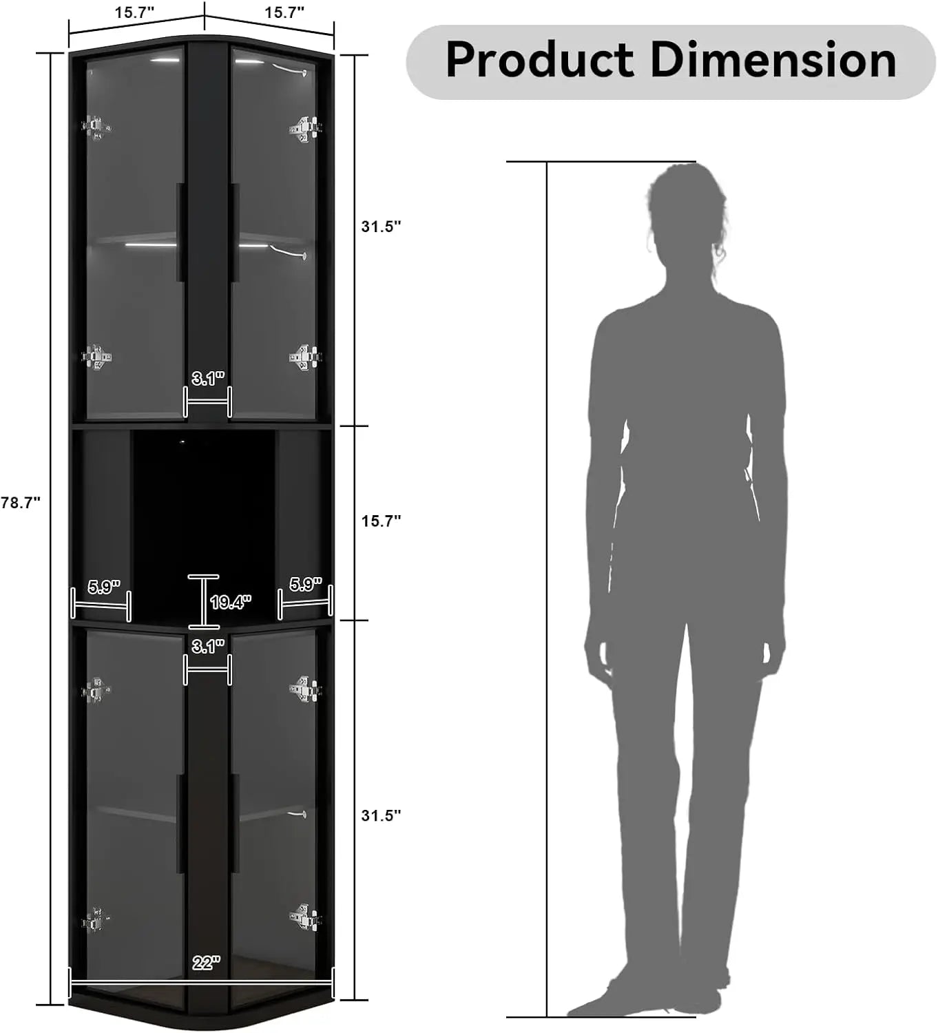 Glass Display Cabinet With Lighting Five Tier Curio For Collectibles