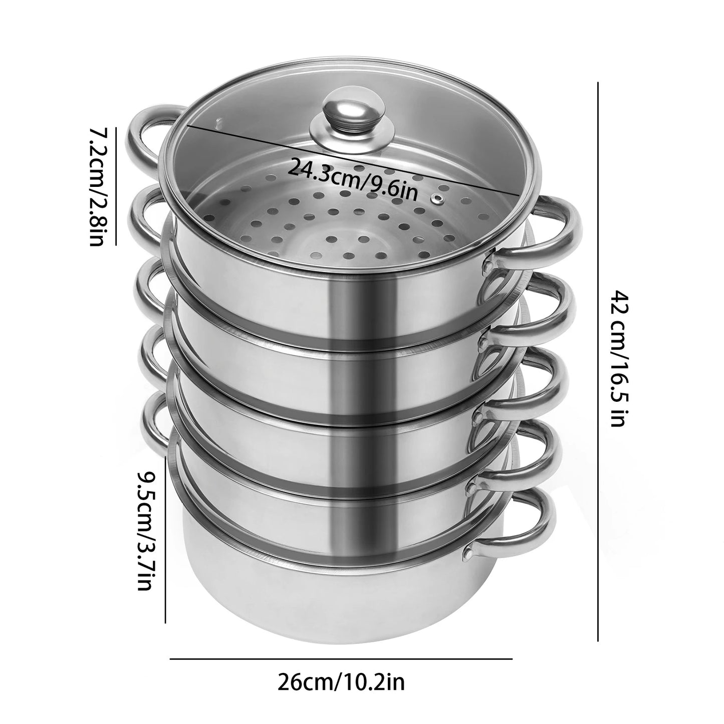 5 Tier Stainless Steel Food Steamer Pot With Lidded Cover