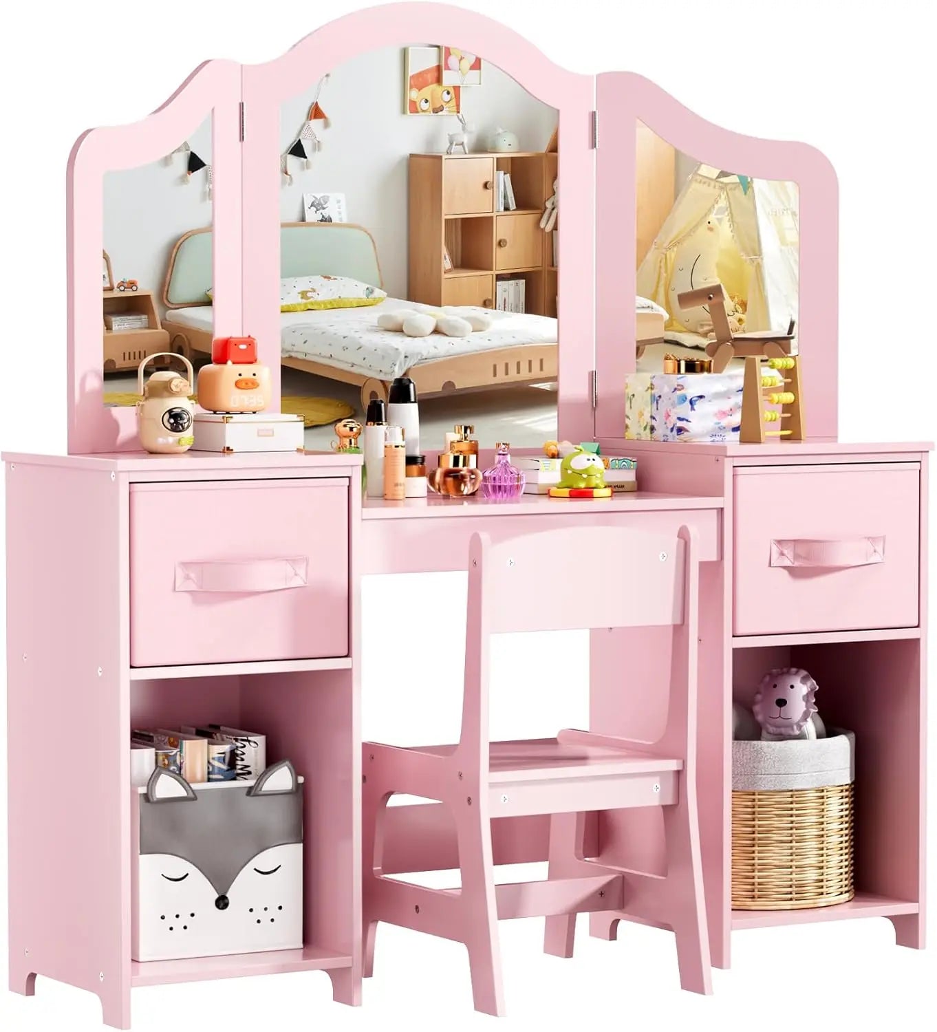 Hign-concerned Kids Vanity Table Set With Removable Mirror
