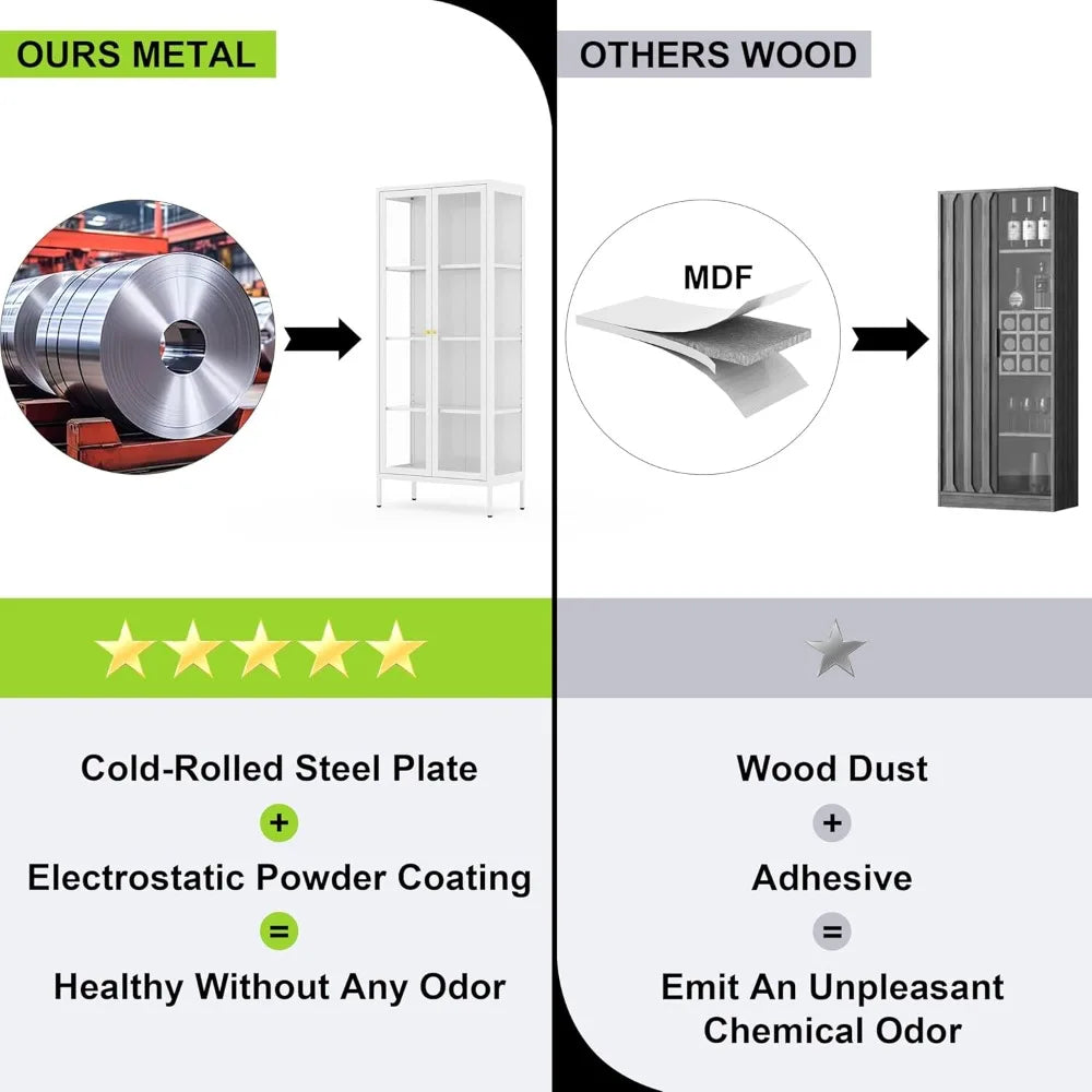 MKDK Glass Door Display Cabinet 4 Tier Tempered Glass Curio