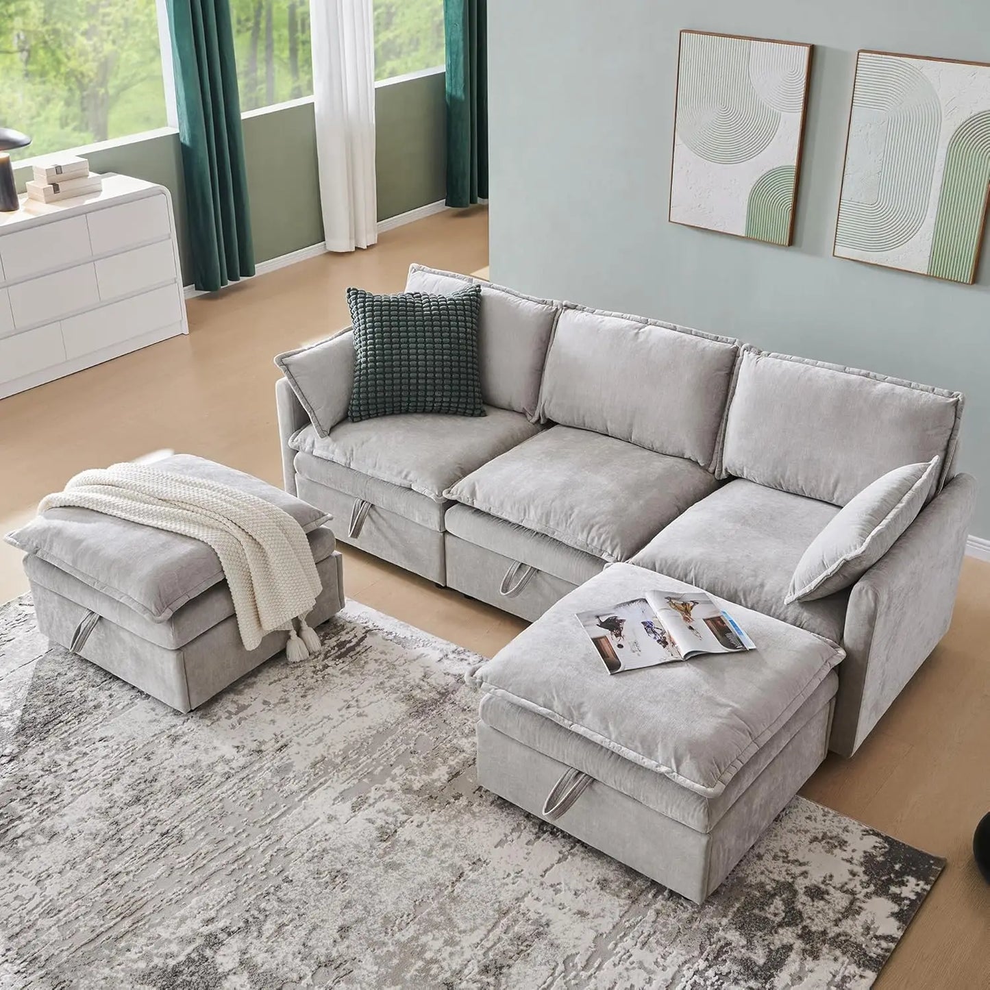 Modern U Shape Sectional Sofa With Ottoman And Storage