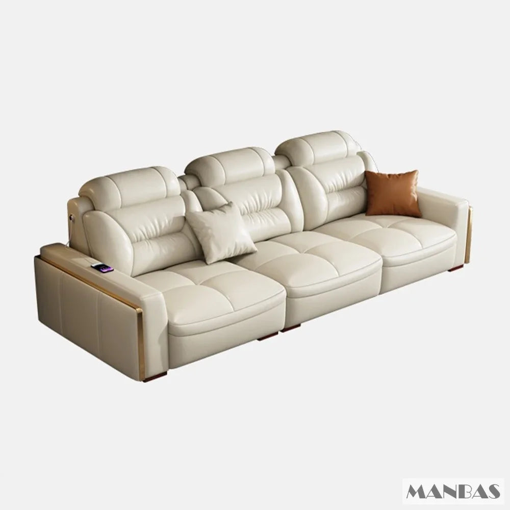 MANBAS Italian Genuine Leather L-Shaped Sectional Sofa Set USB